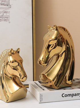轻奢工艺陶瓷摆件创意马头造型设计装饰品工艺品陶瓷材质电镀上色