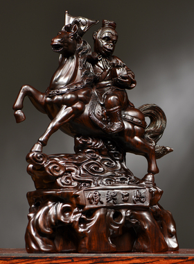 黑檀木雕马上封侯摆件实木新中式马家居客厅办公桌面装饰工艺礼品