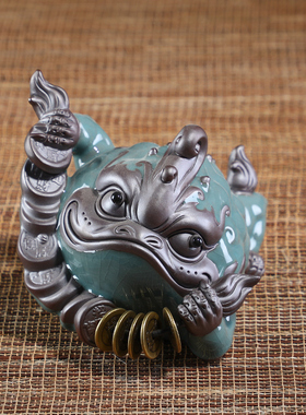 招财金蟾茶宠精品可养哥窑摆件玄关微景观鱼缸造景动物装饰品蟾蜍