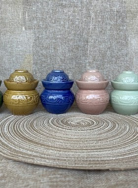 云南带盖迷你陶瓷牙签罐电视柜茶桌茶台书桌装饰品陶瓷罐小摆件