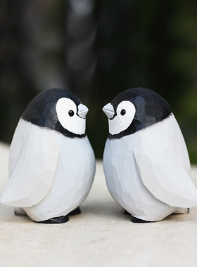 鹿妖商店 帝企鹅宝宝 纯手工木雕 胖鸟 实木肥啾鸟