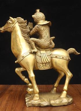 纯黄铜马上封侯吉祥摆件室内马上猴寿桃印章猴生肖马猴工艺品摆设