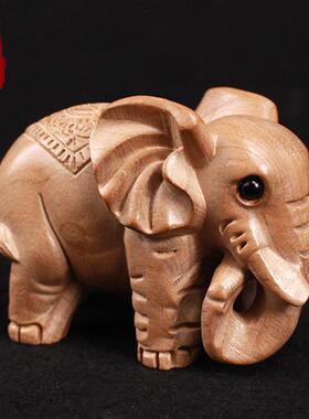 桃木象摆件木雕大象一对实木质小家居手把件摆设卧室车载汽车饰品
