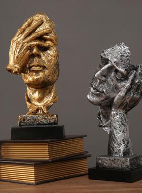 抽象艺术客厅轻奢摆件办公室沉默是金雕塑酒柜玄关桌面家居装饰品