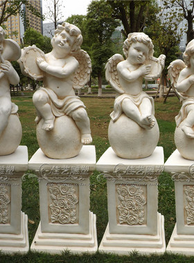 欧式玻璃钢人物雕塑艺术品客厅户外落地摆设可定制作乐器小天使