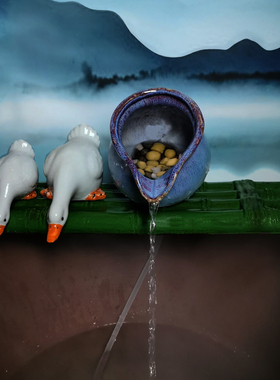 陶瓷流水器配件循环抽水养鱼圆鱼缸过滤器流水摆件创意假山造景