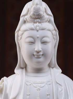 陶瓷坐莲观音家用供奉观音佛像坐像摆件德化白瓷南海观世音菩萨像