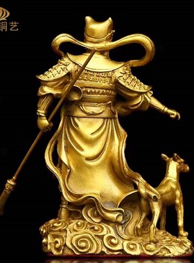纯铜二郎神真君神像站像家居玄关桌面摆件二郎显圣真君杨戬哮天犬