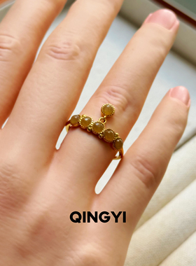 天然新疆且末和田玉糖玉戒指红糖色女款s925银玉石指环送朋友礼物