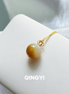 天然新疆和田玉糖白转运珠吊坠18k金皇冠男女款糖玉石挂件锁骨链