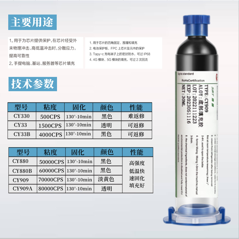 bga芯片底部填充胶手机封装晶圆粘接涂层高纯度环氧树脂透明黑色 - 图2