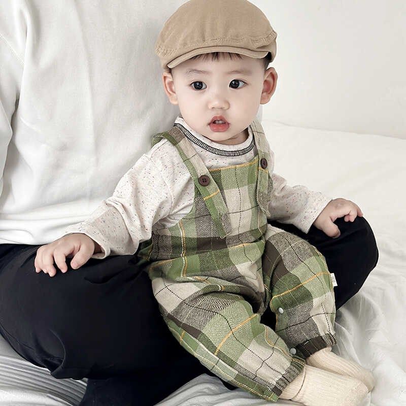 男童春秋新款套装婴幼儿卡通长袖T恤男女宝宝洋气格子休闲背带裤,淘宝优惠券,粉丝福利购,淘宝优惠卷