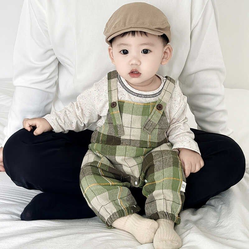 男童春秋新款套装婴幼儿卡通长袖T恤男女宝宝洋气格子休闲背带裤,淘宝优惠券,粉丝福利购,淘宝优惠卷