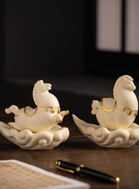 新中式天马行空陶瓷摆件招财生肖马德化白瓷工艺品办公室桌面装饰