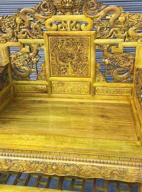 精品金丝楠木小叶桢楠明式云龙宝座两组合沙发宝座脚踏实木红木家