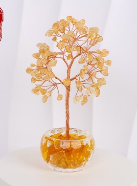 水晶摇钱发财树办公室桌面工位装饰品招财小摆件创意搬家转运礼物