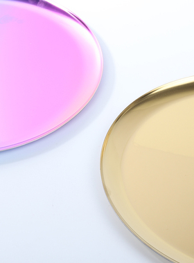 ins风简约圆形金属色不锈钢托盘置物水果首饰收纳样板房装饰摆件