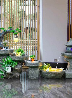 中式大型流水摆件室内客厅装饰落地水景喷泉户外庭院鱼池造景