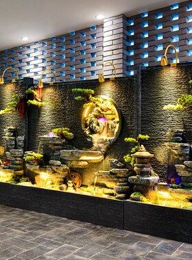 庭院大型落地假山流水喷泉摆件客厅玄关鱼池装饰水幕隔断屏风造景