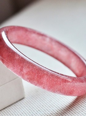 天然草莓晶手镯 粉晶水晶手镯细C冰种草莓晶手链 女 招桃花镯子