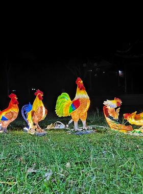户外仿真发光大公鸡玻璃钢母鸡雕塑炒鸡店农家乐门口动物装饰摆件