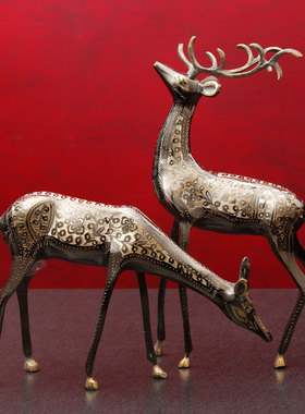 铜鹿摆件一对装饰品巴基斯坦铜器创意工艺品客厅摆设结婚礼物饰品