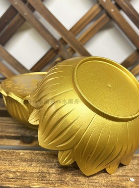 纯黄铜莲花底座铜摆件观音菩萨佛像聚宝盆米缸香炉金色百福字底托