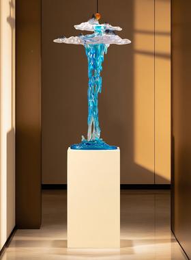 入户门玄风流水假山屏客厅关电视大号高山柜竖高落地大摆件开业乔