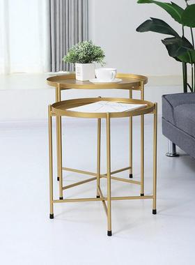 北欧ins铁艺托盘小桌子 简易沙发边几铁艺托盘茶几咖啡折叠小圆桌