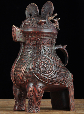 彩铜妇好鸮尊摆件仿古青铜枭尊鸟尊酒器家居客厅酒柜电视柜装饰品