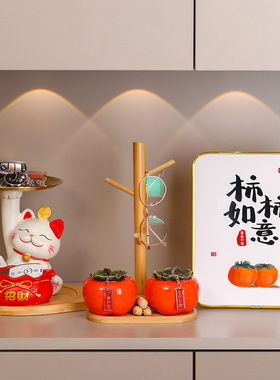 创意招财猫托盘入户玄关钥匙收纳摆件客厅家居装饰品乔迁新居礼品