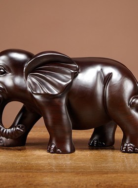黑檀实木质大象雕刻摆件大号一对家居电视柜办公室装饰送礼工艺品