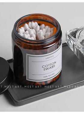 现代简约样板房化妆室棉棒化妆棉盒摆件浴室柜软装饰品玻璃收纳瓶