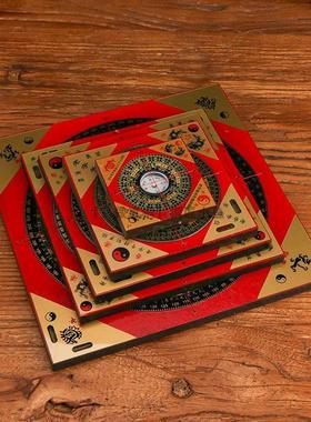 木质方形黄铜罗盘大罗经仪综合罗盘高精度刻度盘指南针纯铜三合盘