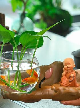 新款小和尚家居茶桌客厅装饰品办公室桌面小摆设水培水养花器摆件
