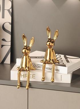长耳兔子小坐姿摆件轻奢高档软装高级感家居客厅电视柜酒柜装饰品