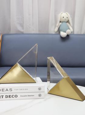 新中式三角形金属水晶书挡书靠摆件客厅电视柜样板间家居软装饰品
