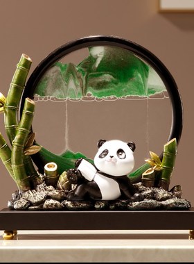 新中式卡通熊猫h竹子红酒架子酒柜装饰品摆件客厅电视柜家居工艺