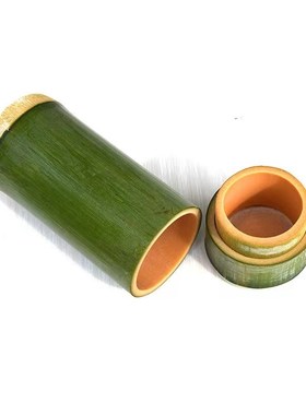 家用带盖竹子杯  m绿色竹水杯 天然竹制茶杯 新鲜现做竹筒杯子包