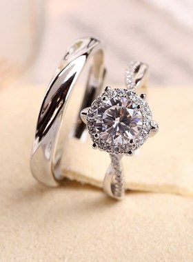 【翅膀庄园】一克拉婚礼人造男女钻戒微嵌式奢华钻戒婚礼道具戒指