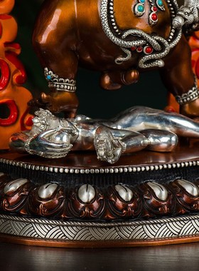 闯隆《黑财神摆件》铜像10寸手工彩绘紫铜鎏金鎏银五路财神像桌面