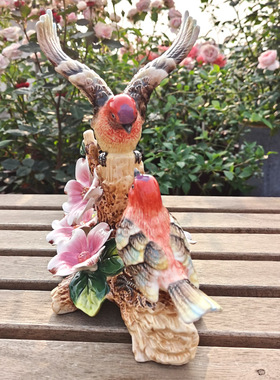 陶瓷欧式大号红鸟摆件装饰品家居玄关可爱情侣客厅桌面动物