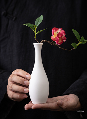 白瓷小花瓶玉净瓶家居茶桌面乾燥花插花装饰品禅意陶瓷水培花器摆