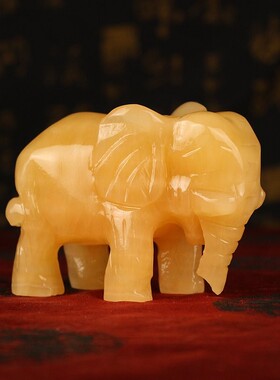 大象摆件一对招财玉石吸水象客厅玄关黄玉小装饰开业乔迁新居礼品