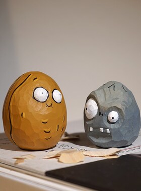 坚果墙手工木雕小摆件植物大战僵尸可爱卡通桌面手办高坚果