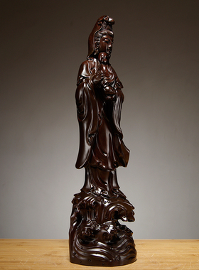 黑檀木雕观音佛像观世音菩萨摆件供奉家居装饰工艺品