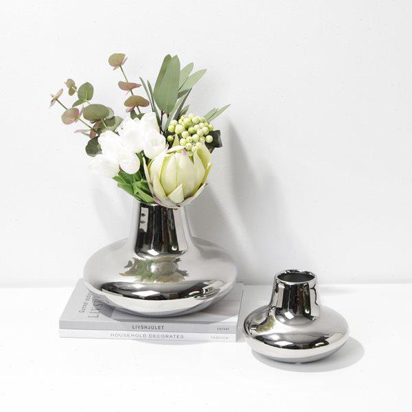现代轻奢电镀银色陶瓷花瓶餐桌面摆件样板房客厅插花器简约装饰品,淘宝优惠券,粉丝福利购,淘宝优惠卷