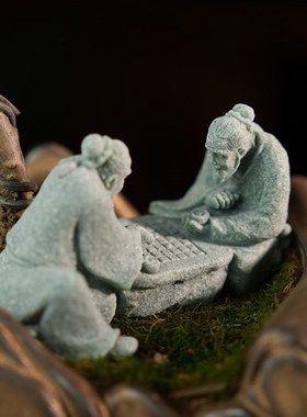 中式下棋老者茶宠摆件假山景观创意对弈老头鱼缸造景茶桌书房装饰