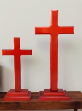 红色实木十字架摆件家居用品木质结婚礼品桌面客厅摆件送礼物