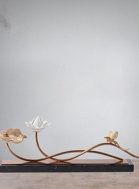 新中式睡莲玄关禅意摆件样板房家居客厅书房电视柜陶瓷莲花软装饰